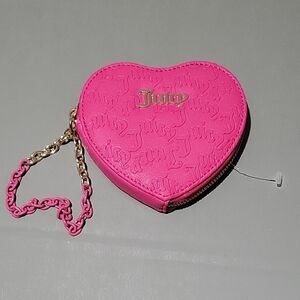 NWOT Juicy Couture Pink Flash Embosse "Can't Take Her Heart" Zip Around Wristlet